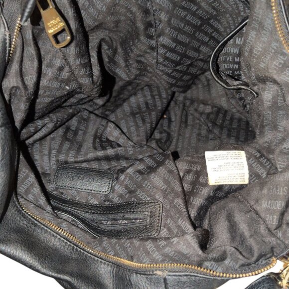 Steve Madden Purse Large Black Crossbody Double Top Handles Zip up Pockets - Picture 3 of 6